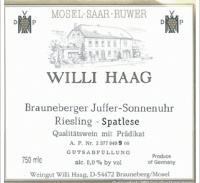Willi Haag Brauneberger Juffer Sonnenuhr Riesling Spätlese